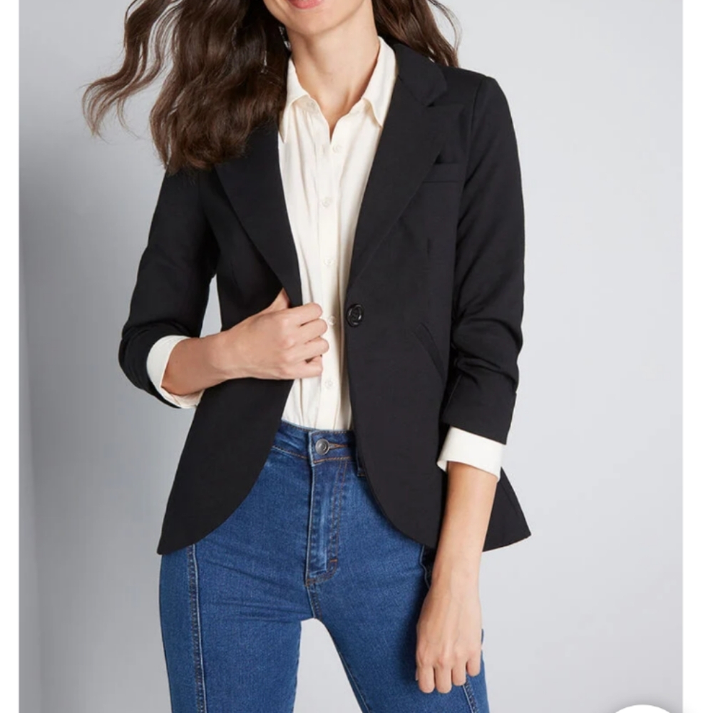 Modcloth fine and sandy blazer black 1xl